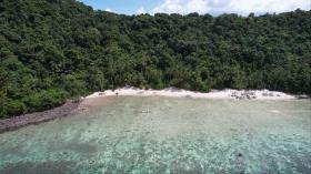 Von Palmen gesäumter Privatstrand, Zonenbebauung - erhöhte Aussicht und erstklassige Korallen